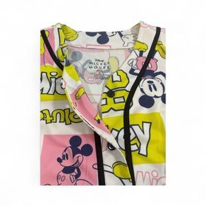 DISNEY MICKEY PLUTO BUTTON UP BASEBALL JERSEY SHIRT WOMENS M ALL OVER PRINT